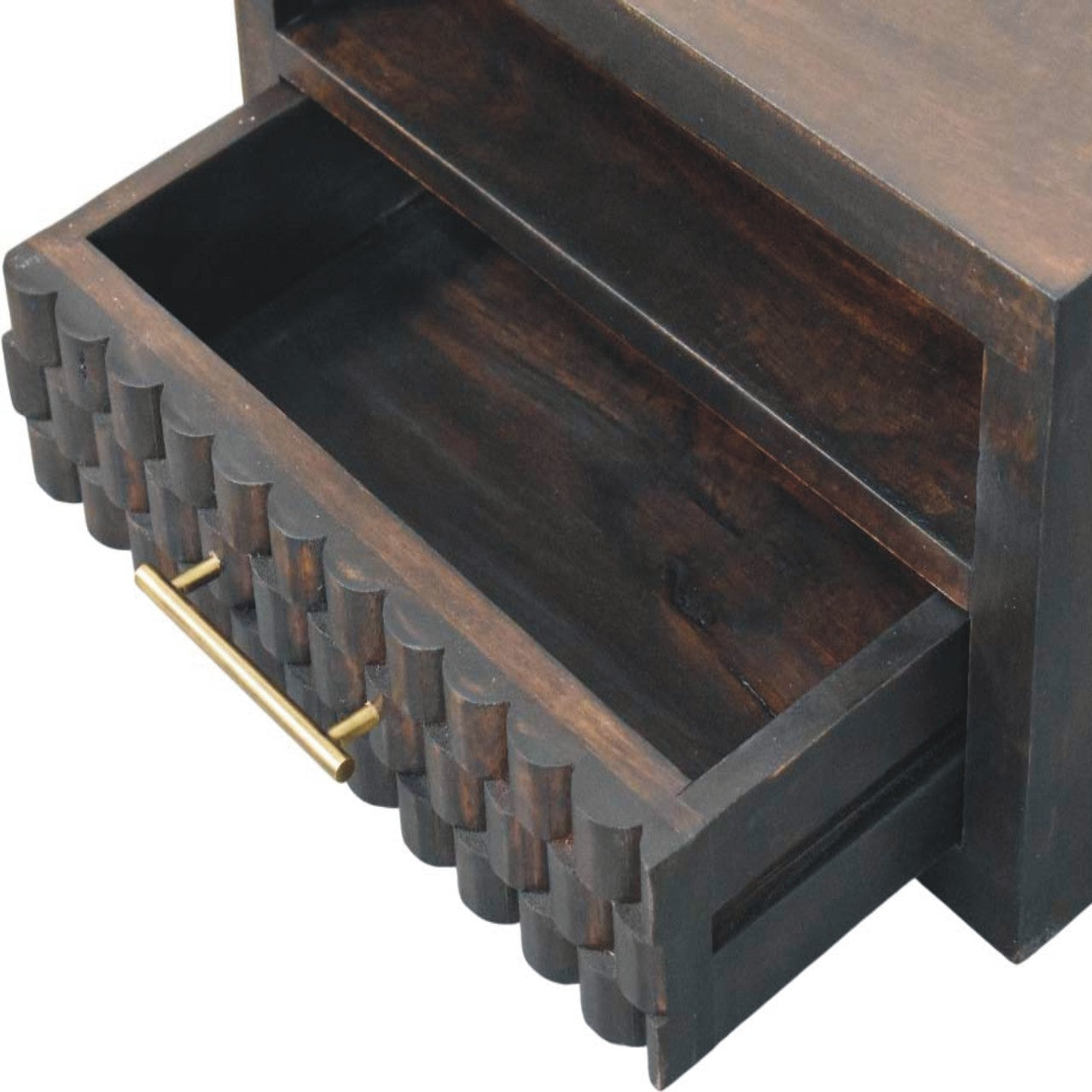 Solid Wood Arno Wall-Mounted Nightstand,Black,1-Shelf,1-Drawers