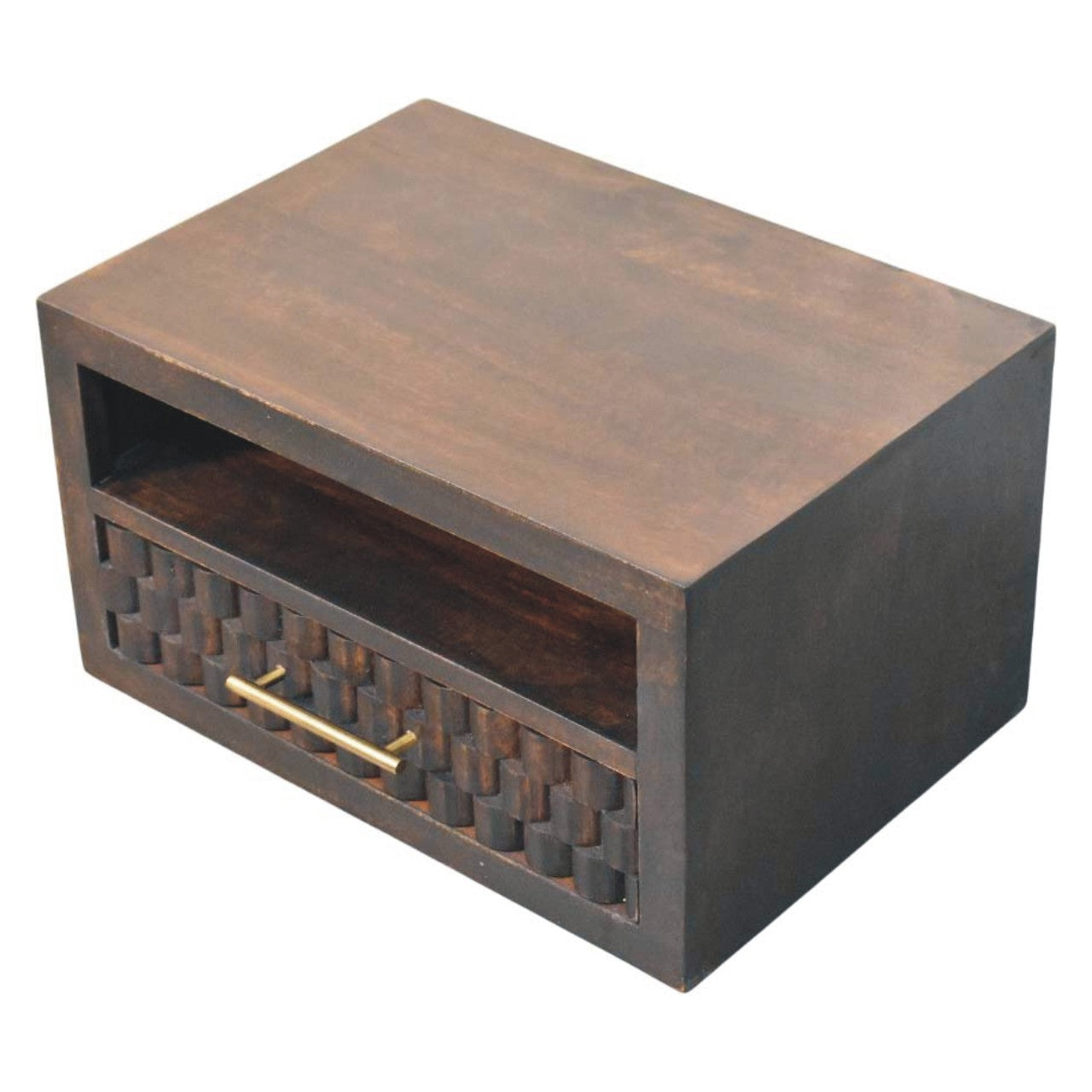 Solid Wood Arno Wall-Mounted Nightstand,Black,1-Shelf,1-Drawers