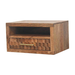 Solid Wood Arno Wall-Mounted Nightstand in Golden Teak,Brown,1-Shelf,1-Drawer