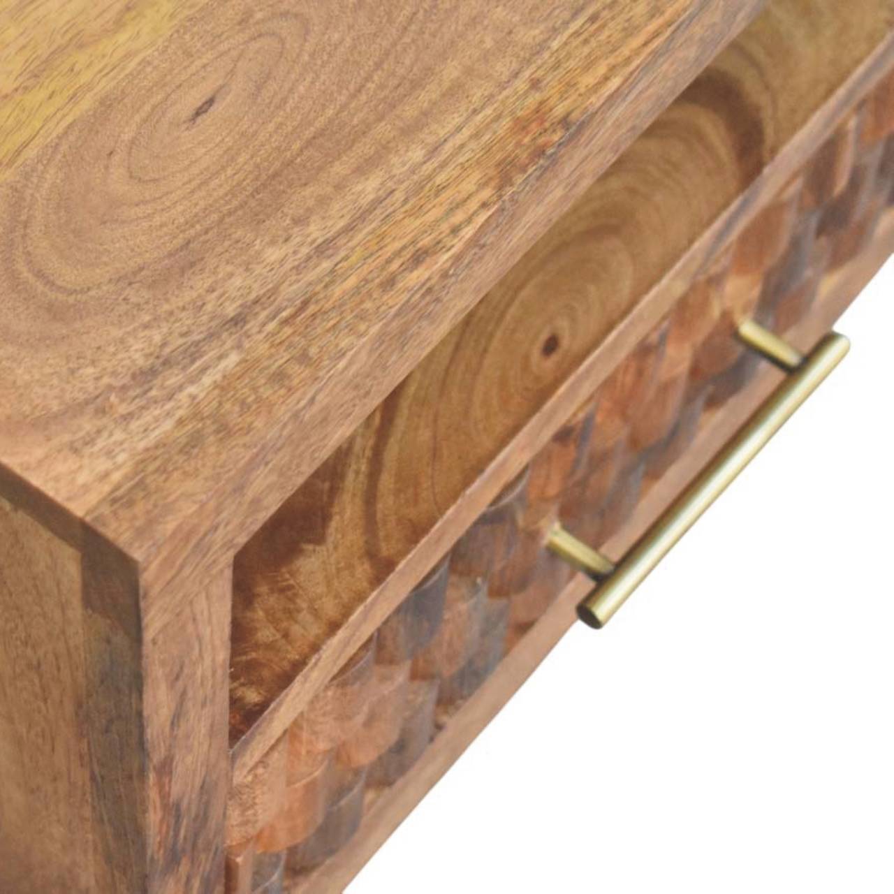 Solid Wood Arno Wall-Mounted Nightstand in Golden Teak,Brown,1-Shelf,1-Drawer