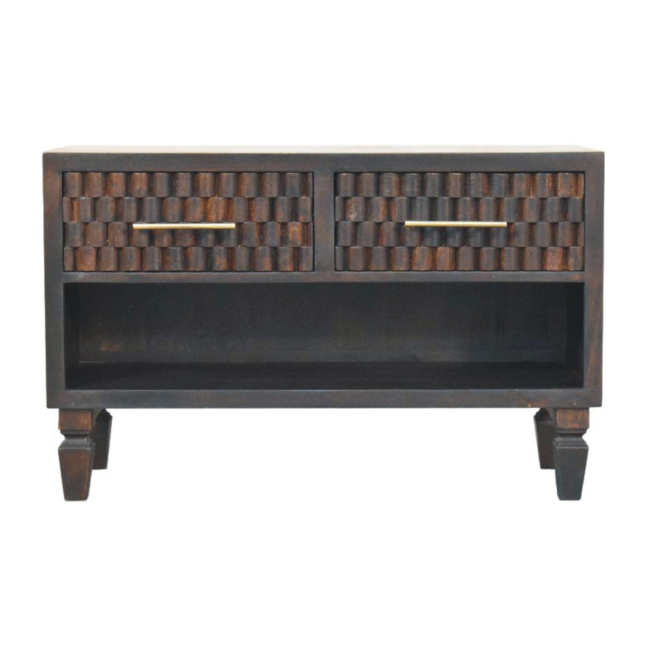 Solid Wood Arno Shoe Storage Unit,Black,2-Drawers,1-Shelf