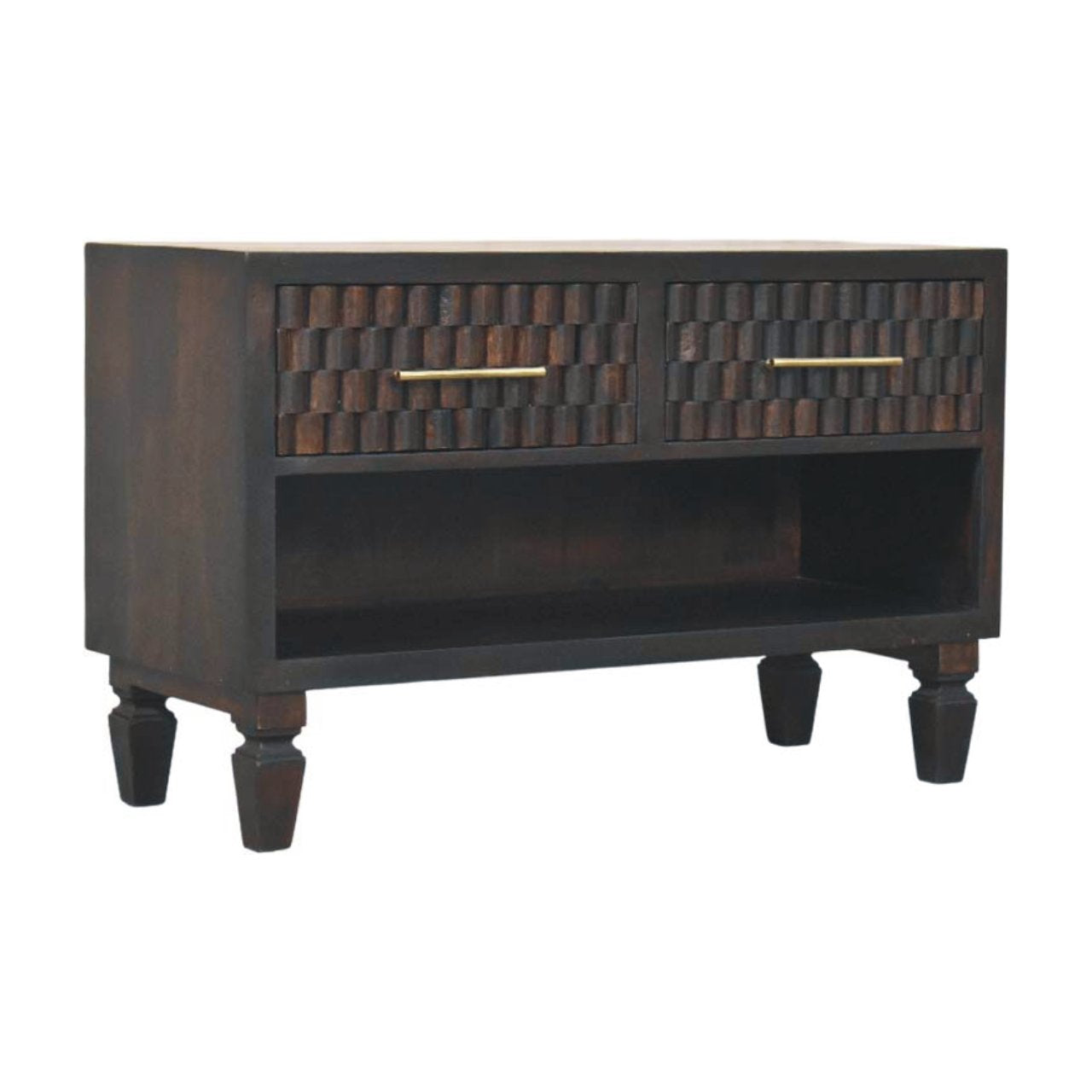 Solid Wood Arno Shoe Storage Unit,Black,2-Drawers,1-Shelf
