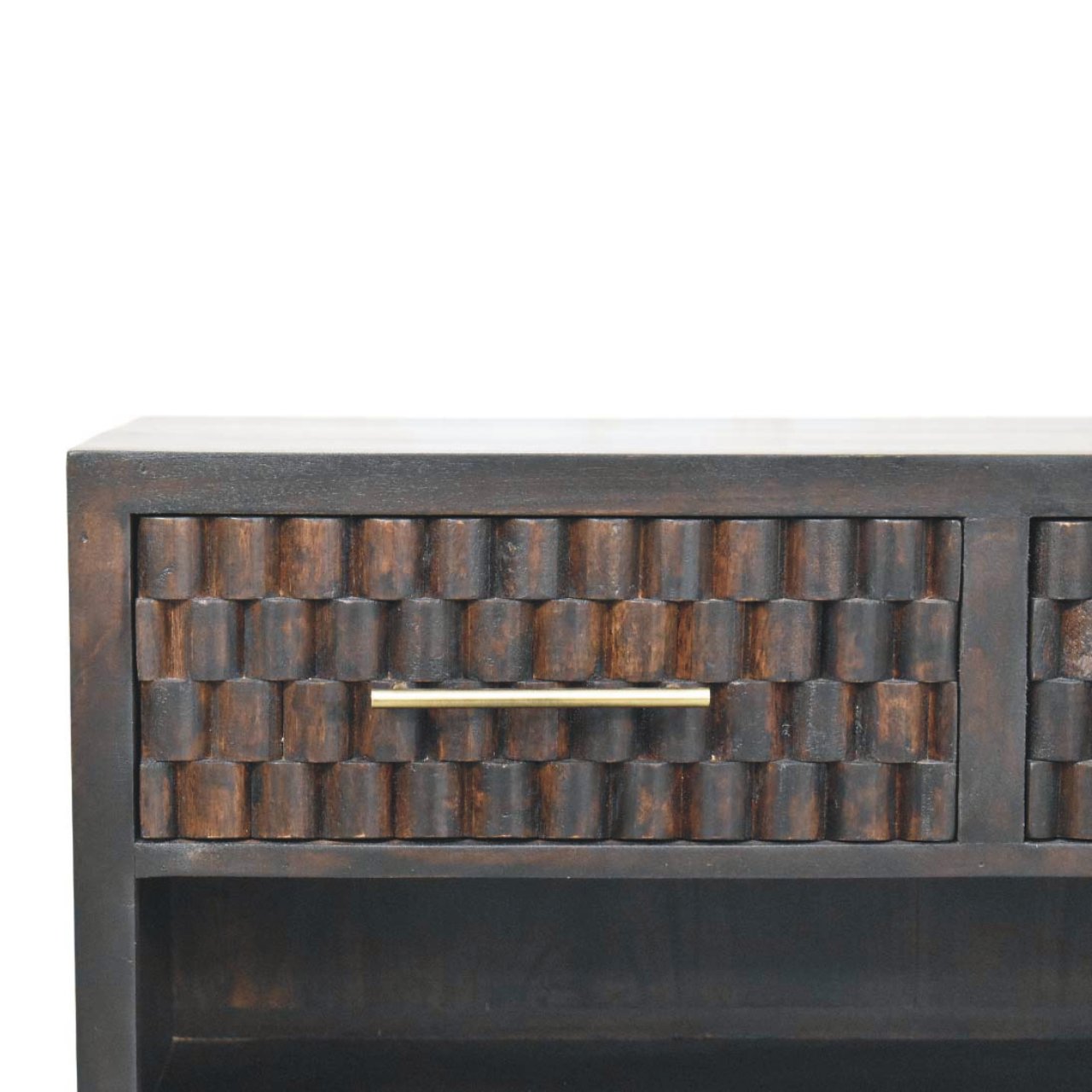 Solid Wood Arno Shoe Storage Unit,Black,2-Drawers,1-Shelf