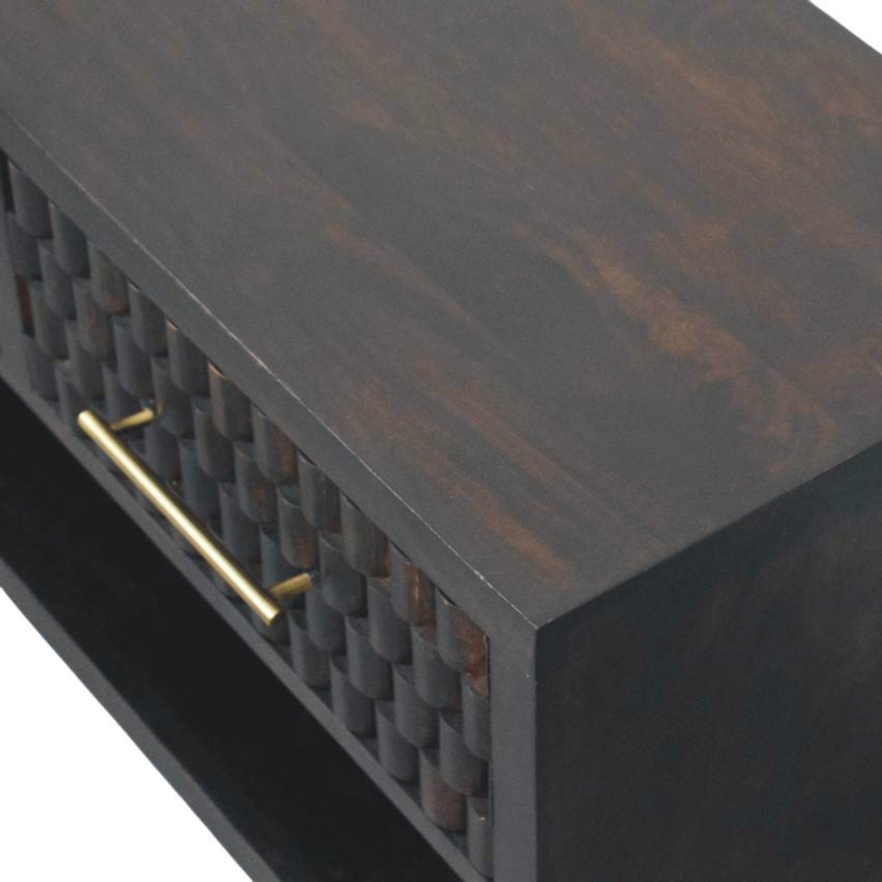 Solid Wood Arno Shoe Storage Unit,Black,2-Drawers,1-Shelf