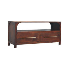 Solid Wood Arched Edge 2 Drawer Media Unit, Brown