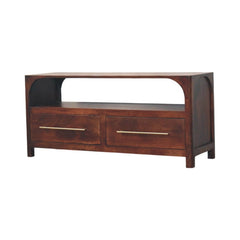 Solid Wood Arched Edge 2 Drawer Media Unit, Brown