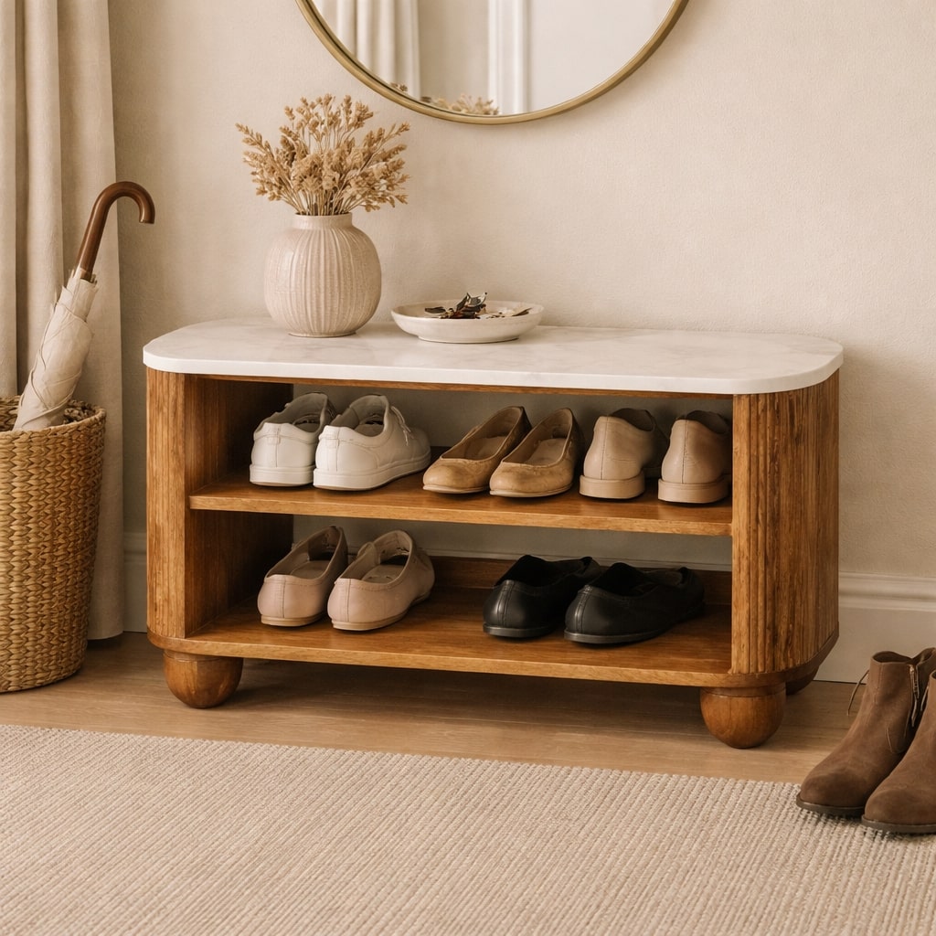 Artisan Furniture Solid Wood Beaumont Marble Shoe Cabinet