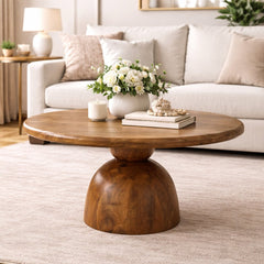 Solid Wood Sculpted Pedestal Coffee Table