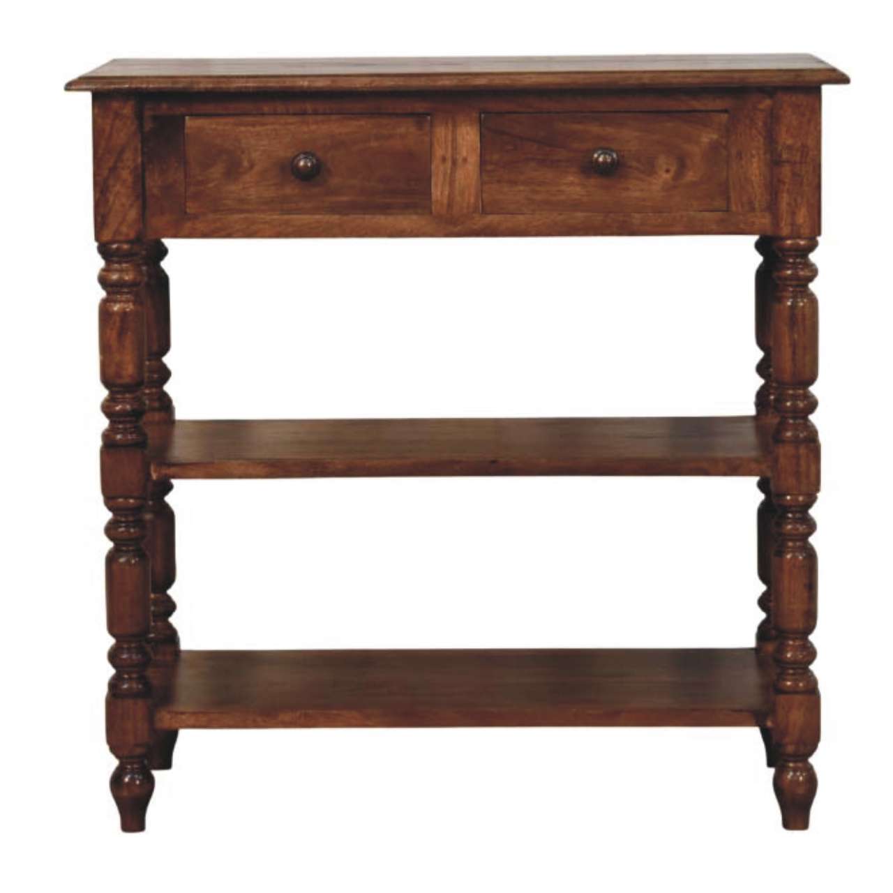Solid Wood Turned Leg Side Table with Shelves
