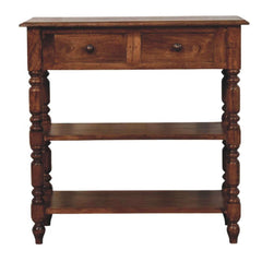 Solid Wood Turned Leg Side Table with Shelves