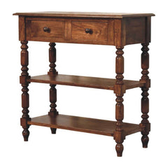 Solid Wood Turned Leg Side Table with Shelves