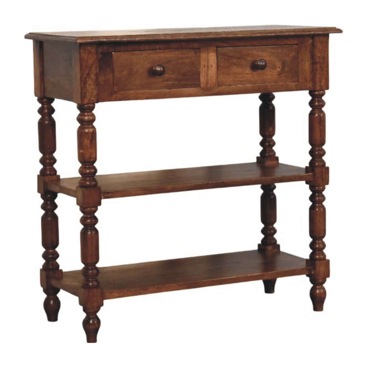 Solid Wood Turned Leg Side Table with Shelves