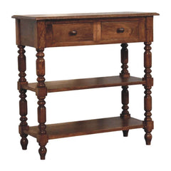 Solid Wood Turned Leg Side Table with Shelves