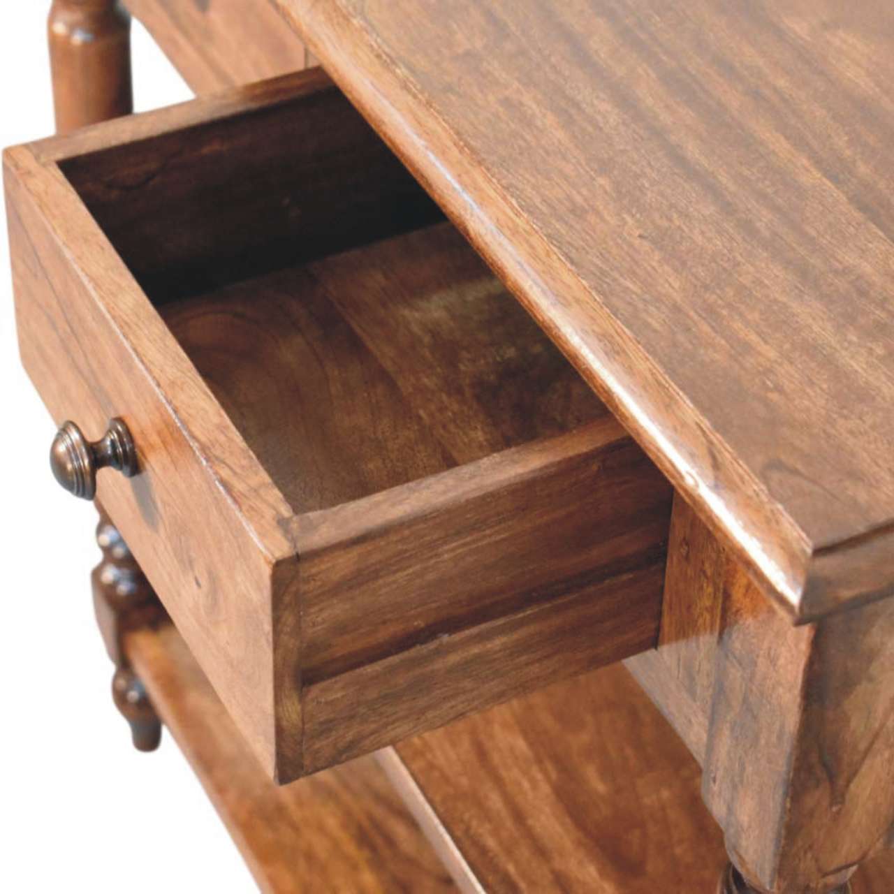 Solid Wood Turned Leg Side Table with Shelves