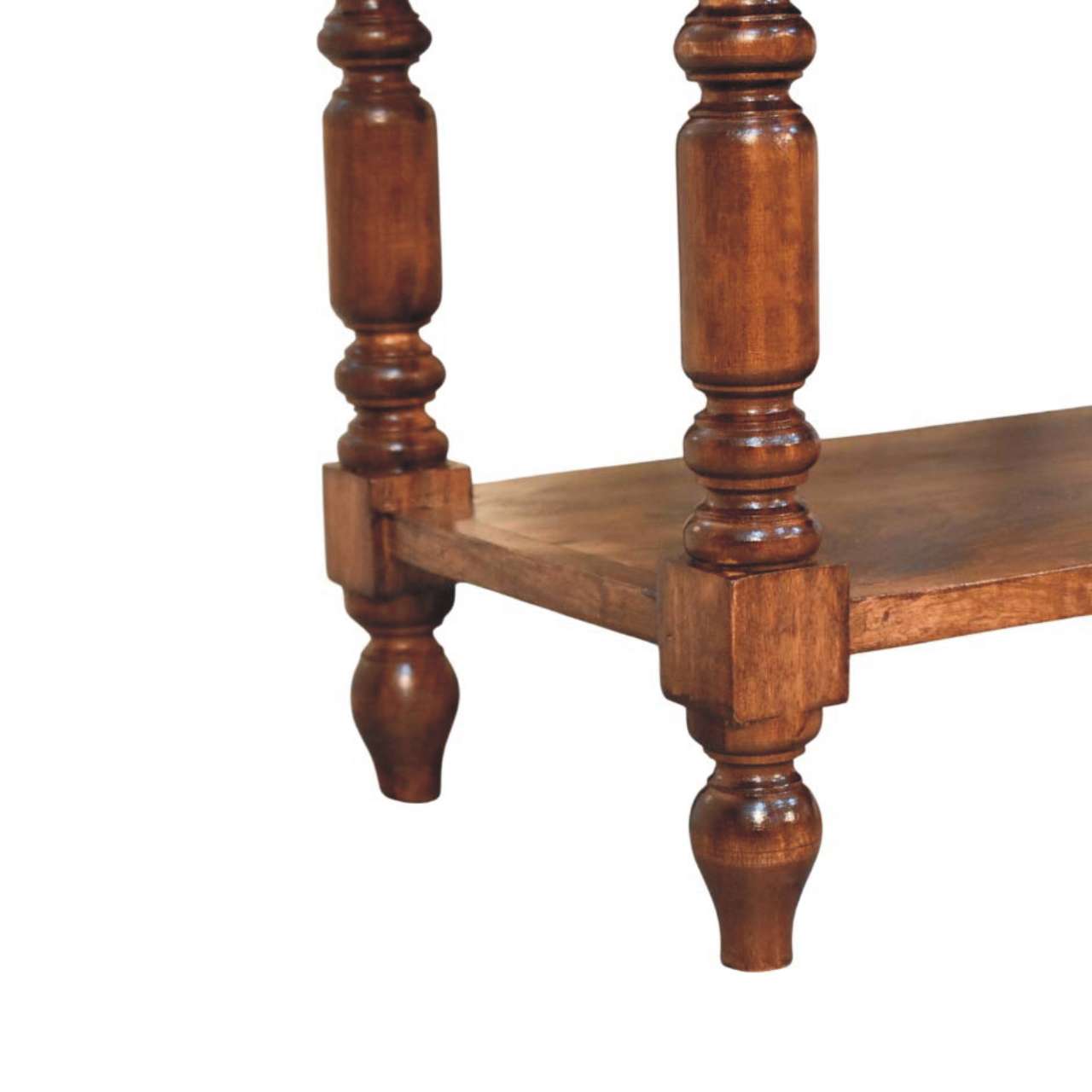 Solid Wood Turned Leg Side Table with Shelves