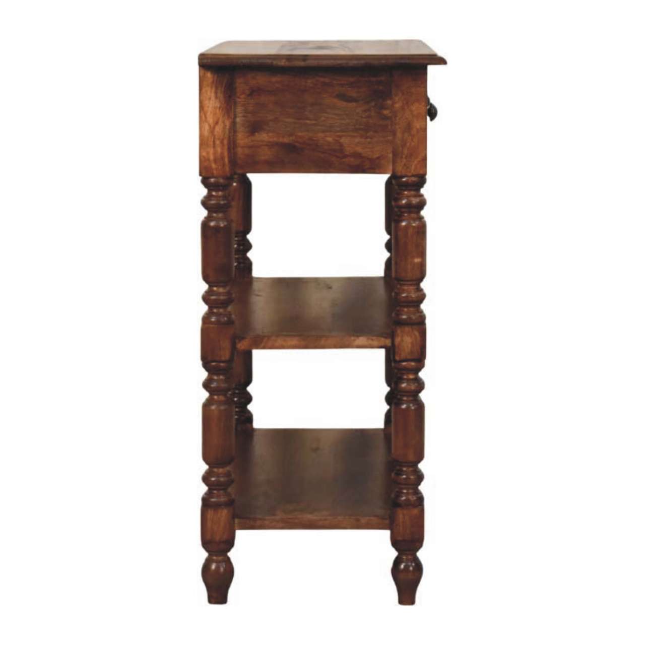 Solid Wood Turned Leg Side Table with Shelves