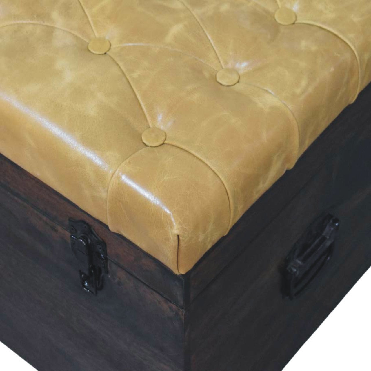 Solid Wood Walnut Storage Trunk Bench with Tan Leather