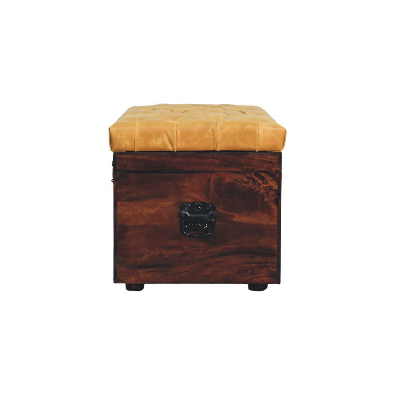 Solid Wood Walnut Storage Trunk Bench with Tan Leather