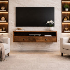 Solid Wood Amber Open Media Unit