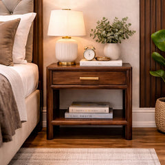 Solid mango wood California Walnut Open Bedside