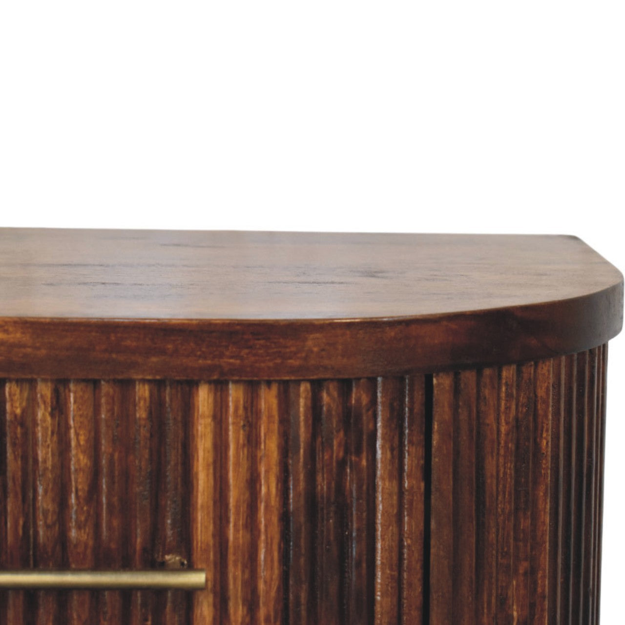 Solid Wood Ribbed Bedside with Brass Handles 2 Drawers Brown