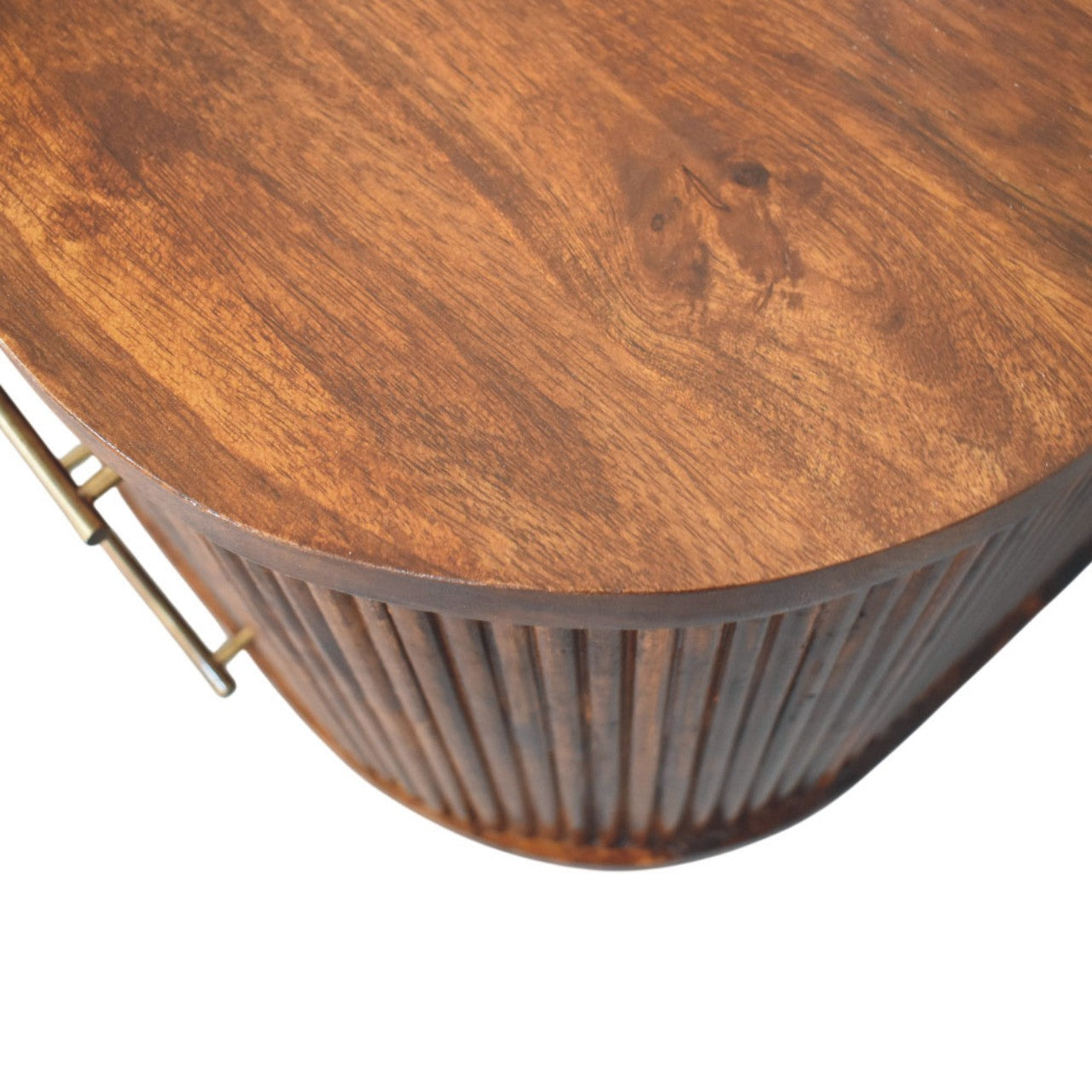 Solid Wood Ribbed Bedside with Brass Handles 2 Drawers Brown