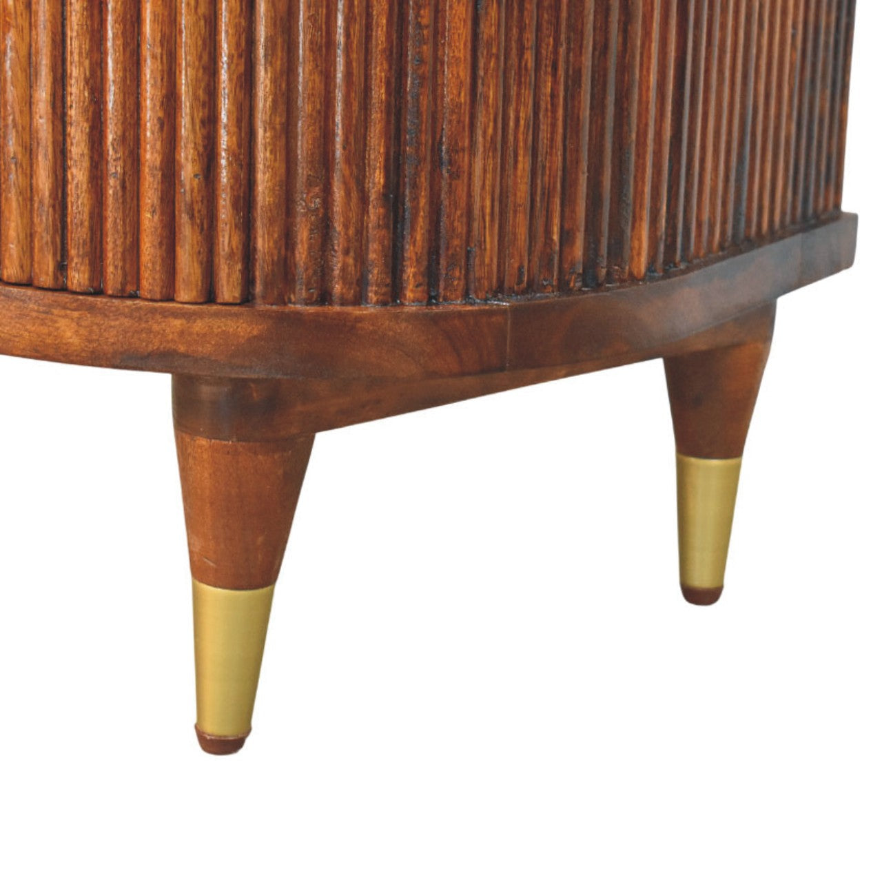 Solid Wood Ribbed Bedside with Brass Handles 2 Drawers Brown