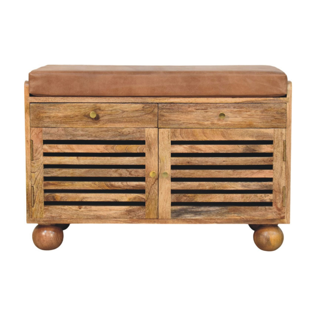 Solid Wood Oakridge Leather Shoe Cabinet 4 Shelves Beige
