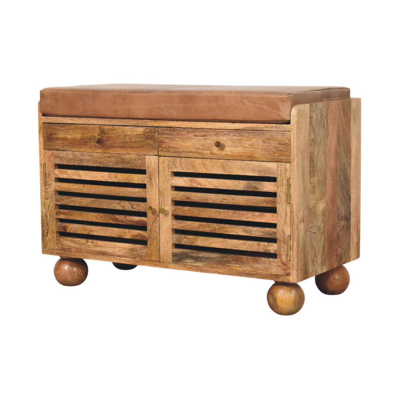 Solid Wood Oakridge Leather Shoe Cabinet 4 Shelves Beige