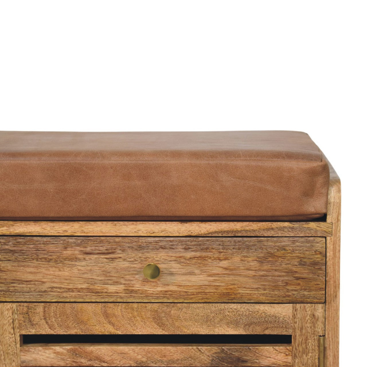 Solid Wood Oakridge Leather Shoe Cabinet 4 Shelves Beige
