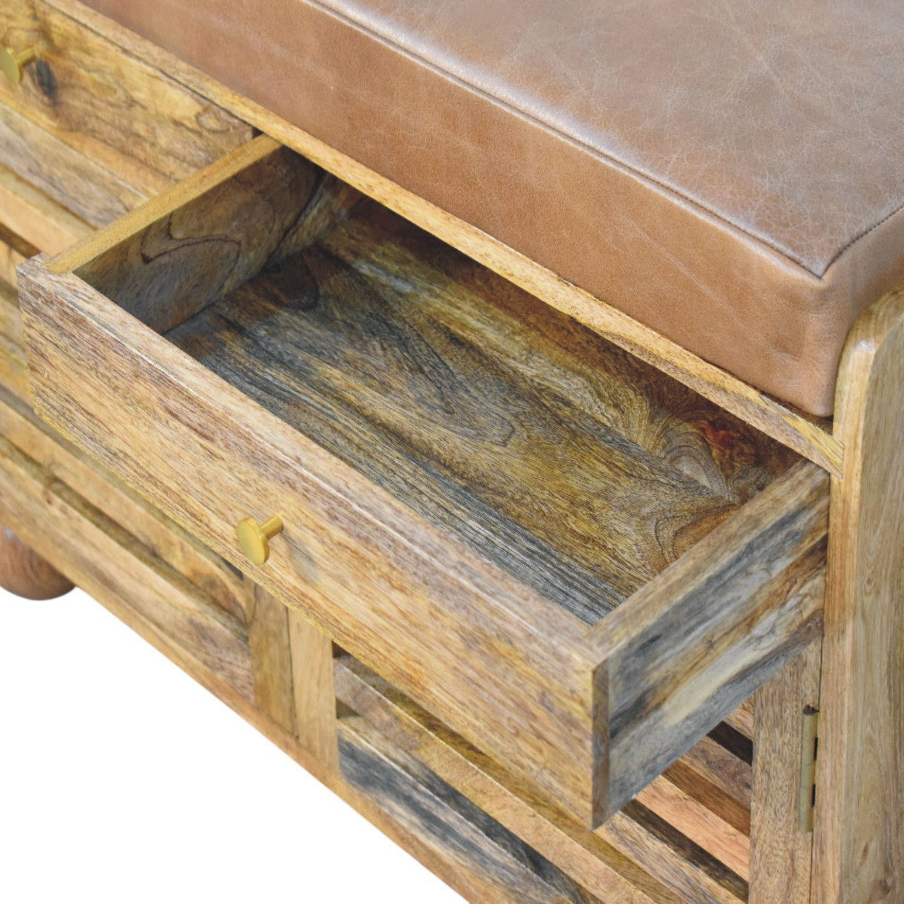 Solid Wood Oakridge Leather Shoe Cabinet 4 Shelves Beige