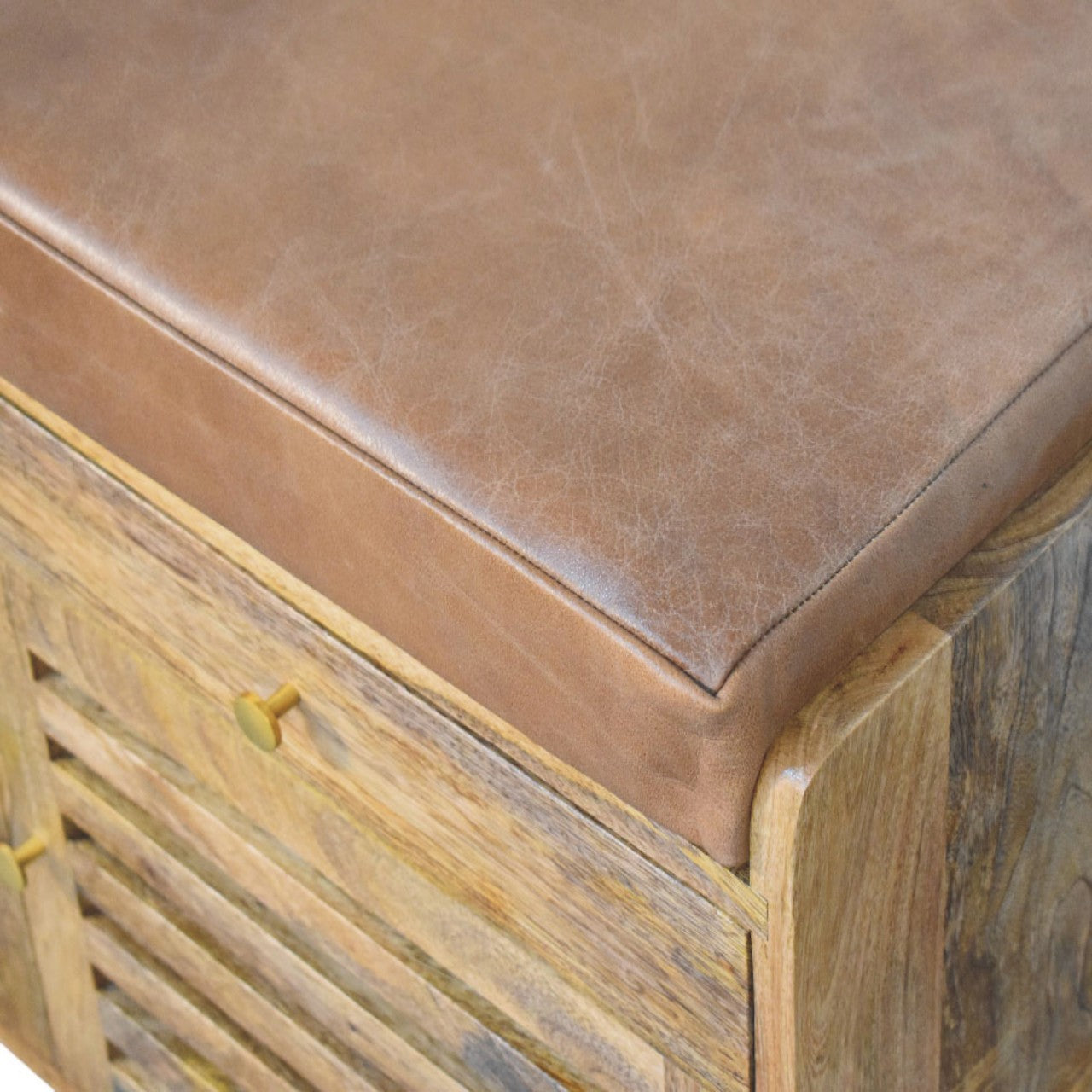 Solid Wood Oakridge Leather Shoe Cabinet 4 Shelves Beige