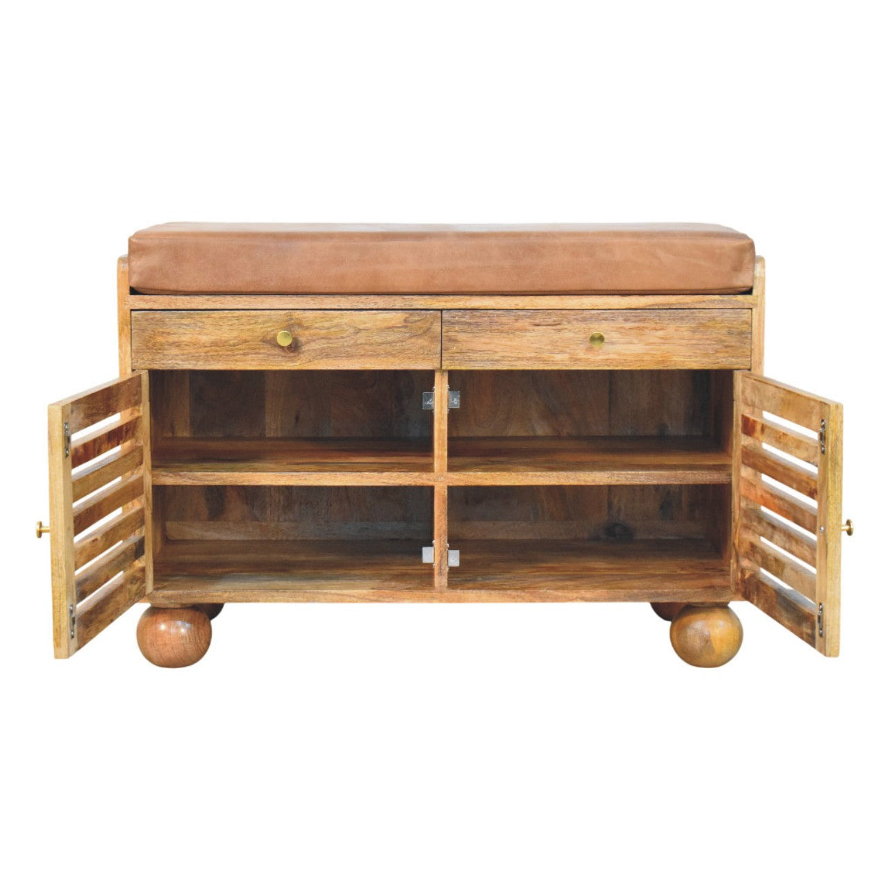 Solid Wood Oakridge Leather Shoe Cabinet 4 Shelves Beige