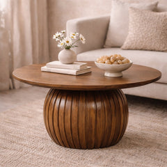 Solid Wood Round Fluted Coffee Table