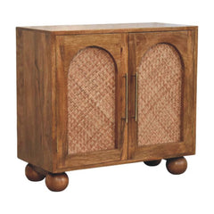 Solid Wood Arched Rattan Two-Door Sideboard