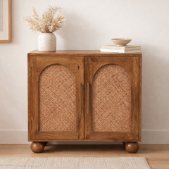 Solid Wood Arched Rattan Two-Door Sideboard