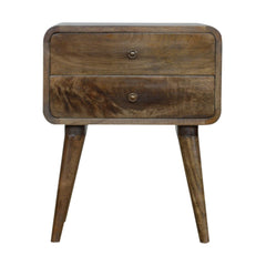 Curved Classic Grey Washed Nightstand, 2-Drawers, Nordic Legs, Brown