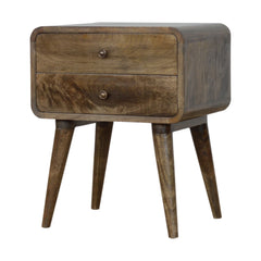 Curved Classic Grey Washed Nightstand, 2-Drawers, Nordic Legs, Brown