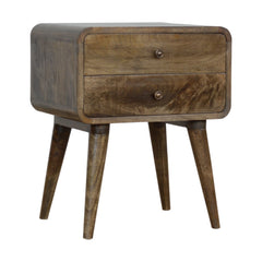 Curved Classic Grey Washed Nightstand, 2-Drawers, Nordic Legs, Brown