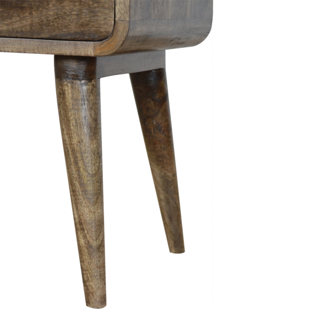 Curved Classic Grey Washed Nightstand, 2-Drawers, Nordic Legs, Brown