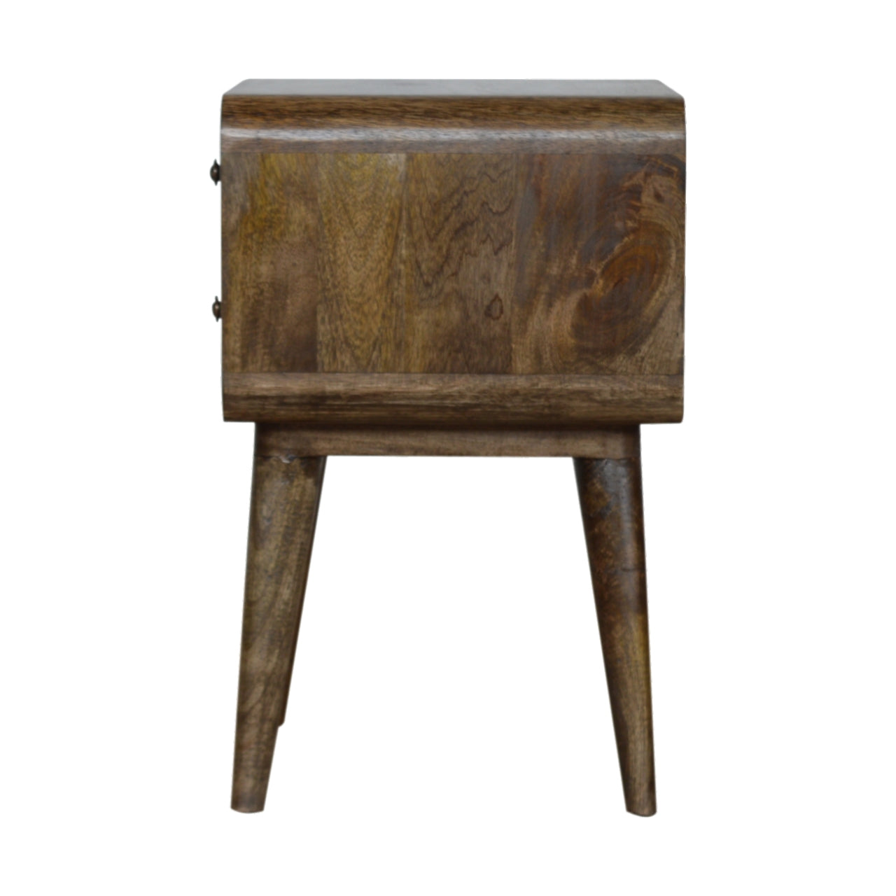 Curved Classic Grey Washed Nightstand, 2-Drawers, Nordic Legs, Brown