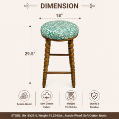 Spindle Upholstered Bar Stool with Solid Acacia Wood