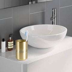 Stainless Steel Bathroom Tumbler Cup | Decorative Rinse Cup,Drinking Glass,Toothbrush & Makeup Brush Holder for Vanity Countertops,Sink & Desk-Gold