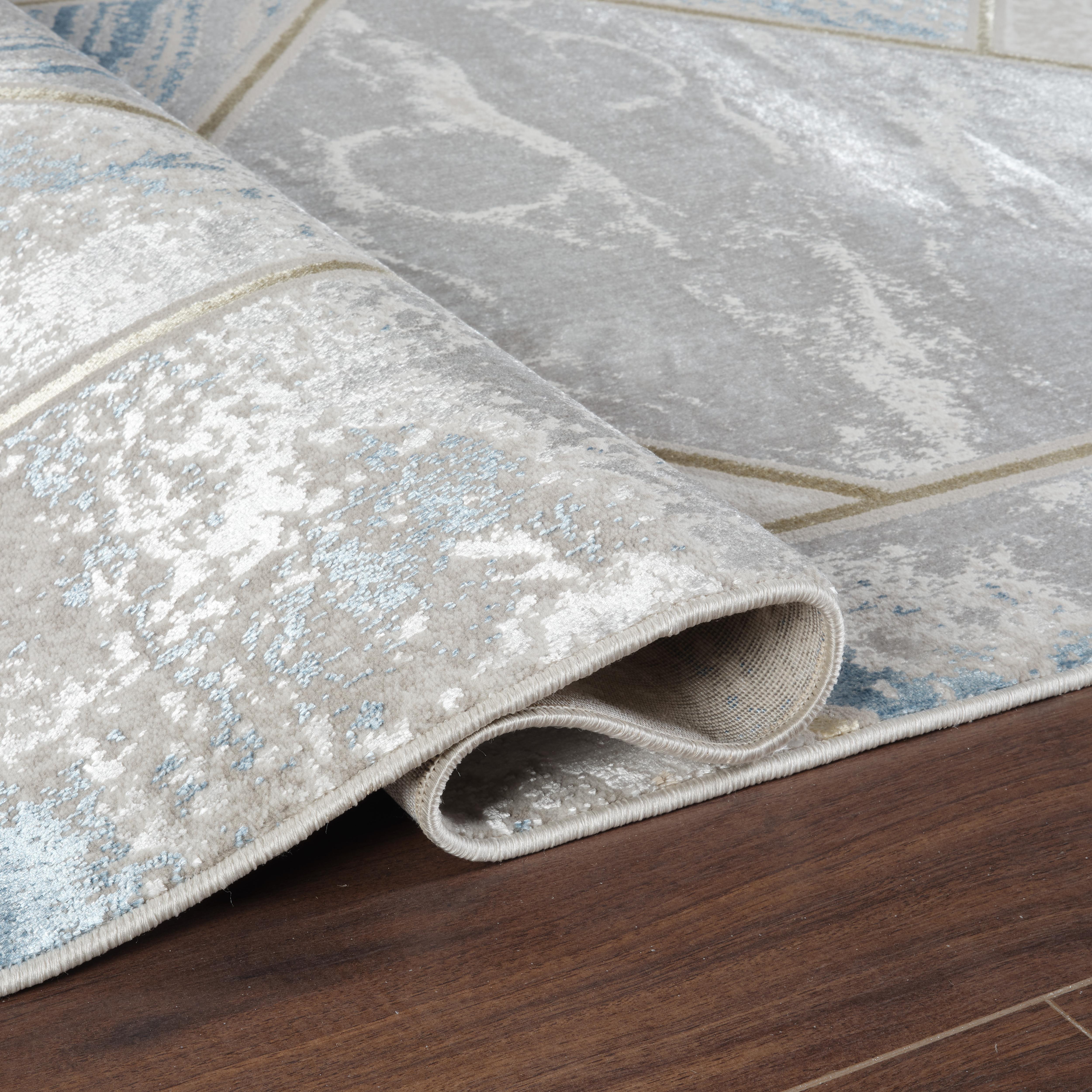Modern Geometric Marble Mosaic Cream & Blue Area Rug, Runner & Round Rug – LP203 Cream/Blue