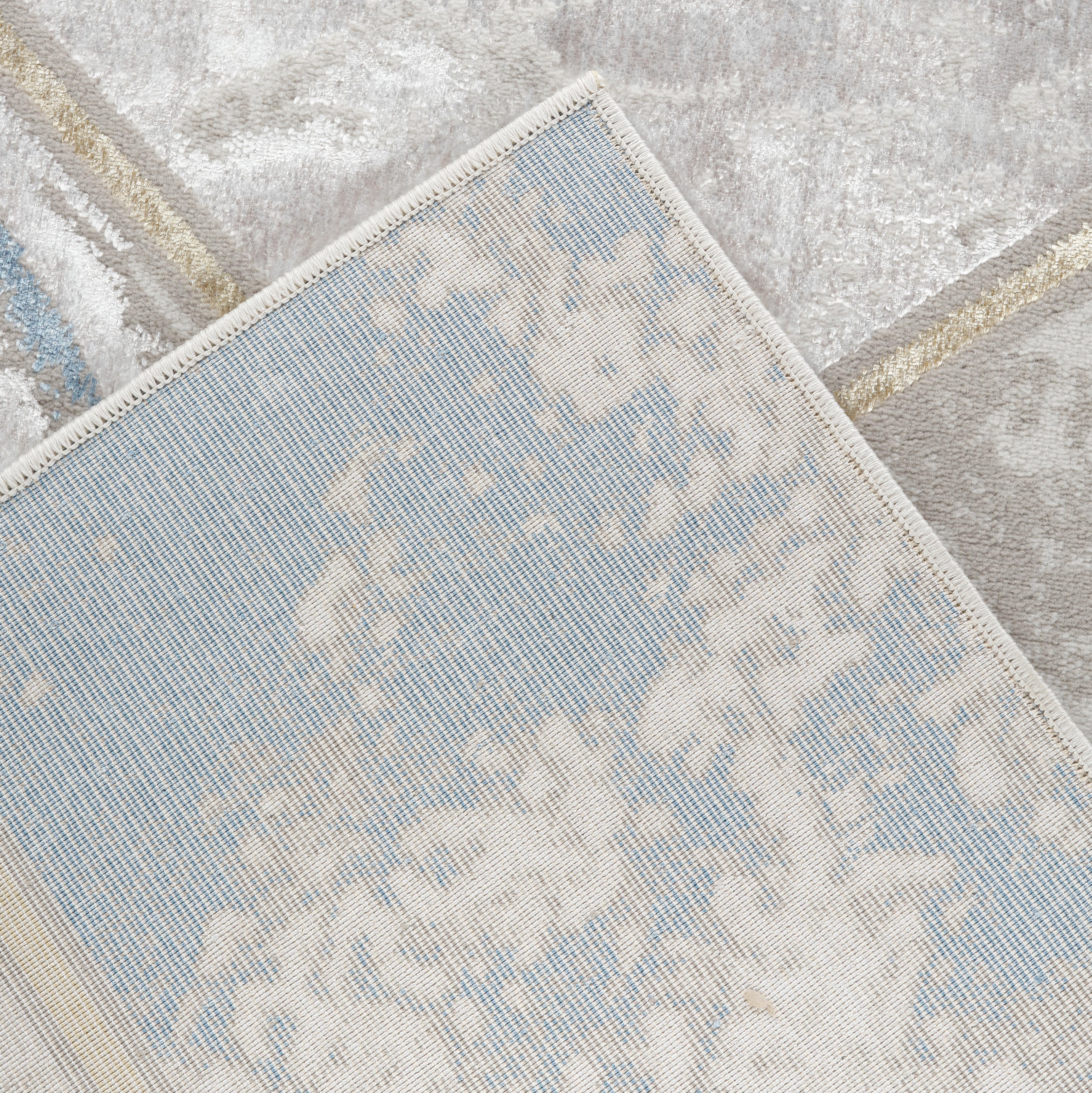 Modern Geometric Marble Mosaic Cream & Blue Area Rug, Runner & Round Rug – LP203 Cream/Blue