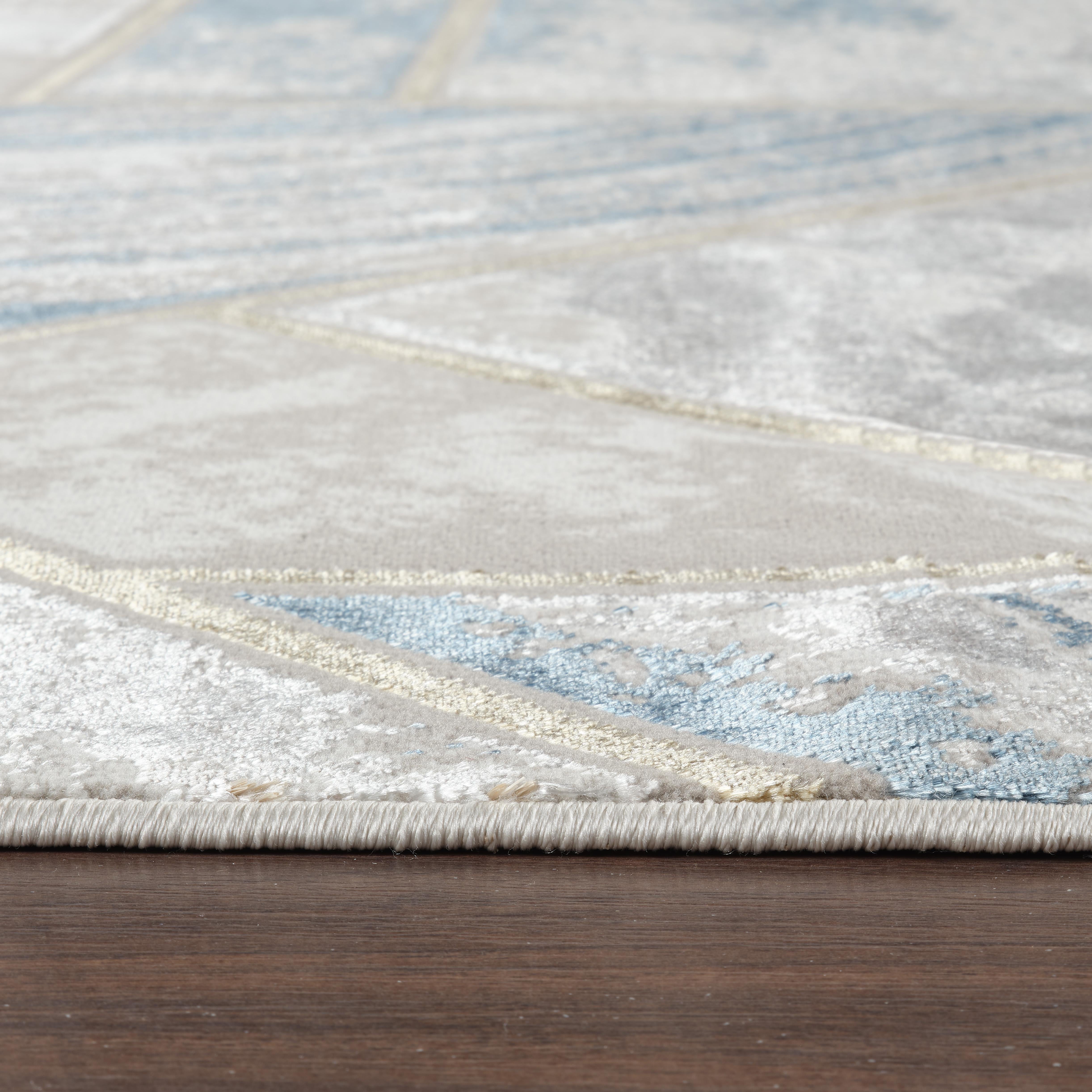 Modern Geometric Marble Mosaic Cream & Blue Area Rug, Runner & Round Rug – LP203 Cream/Blue