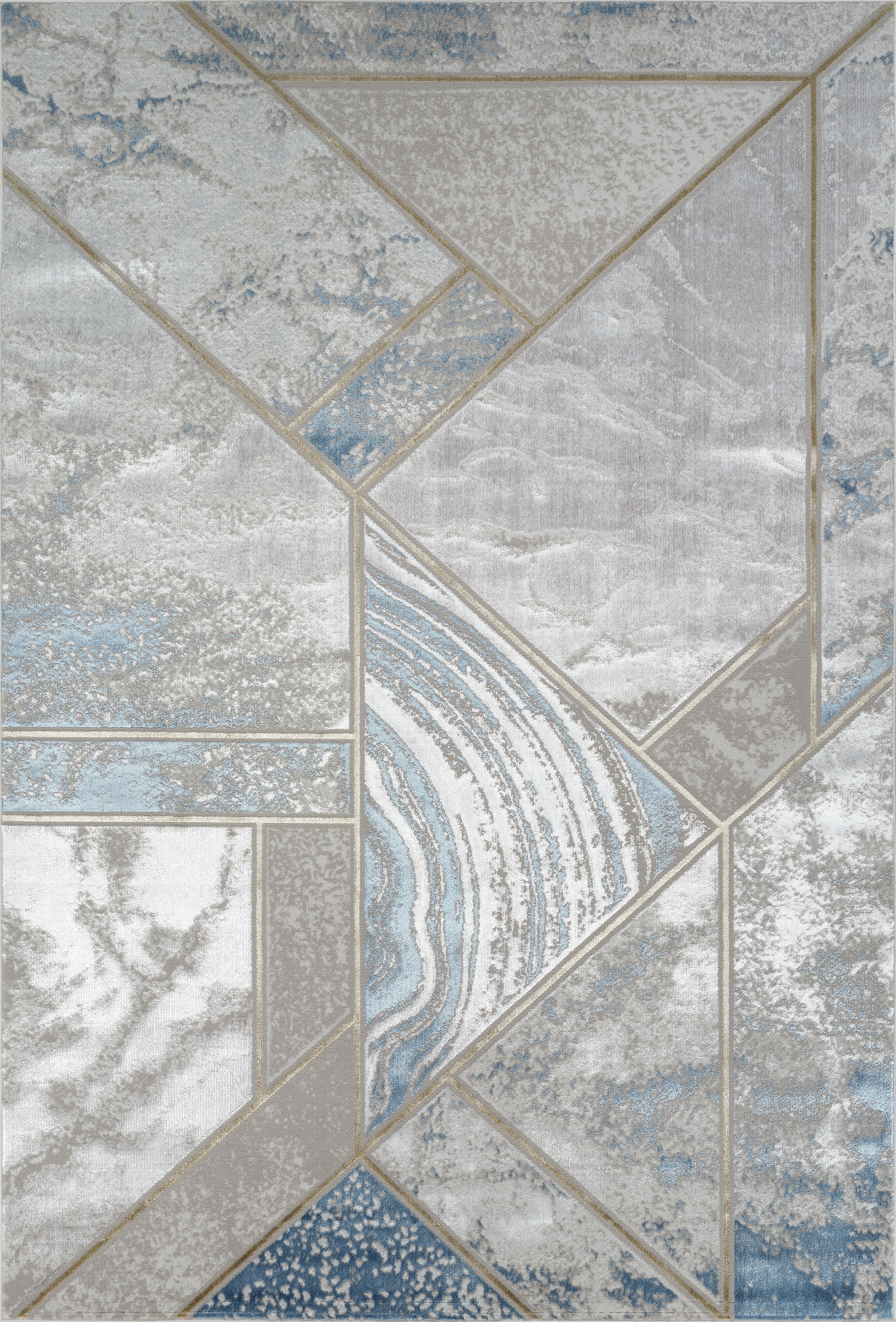 Modern Geometric Marble Mosaic Cream & Blue Area Rug, Runner & Round Rug – LP203 Cream/Blue