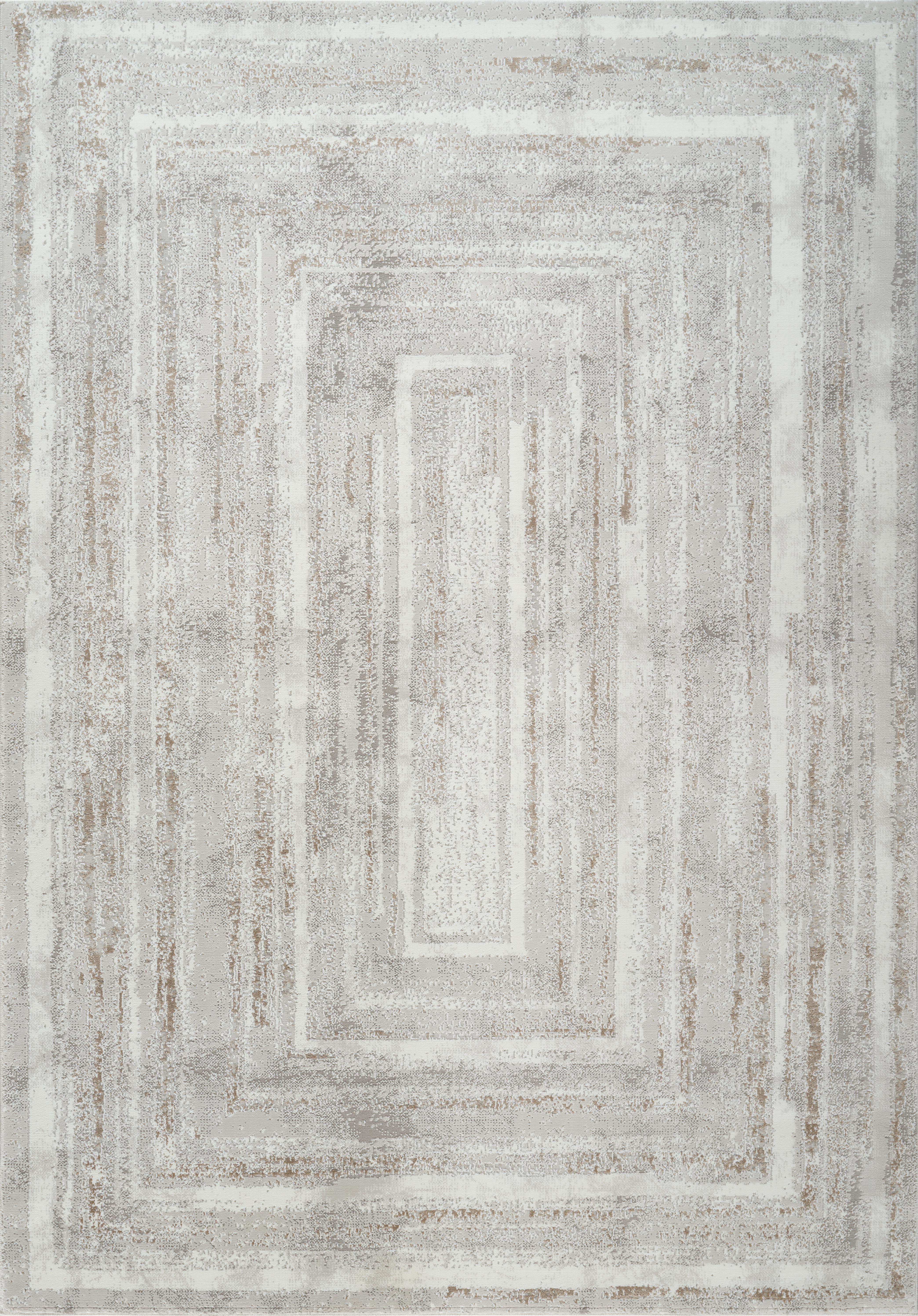 Modern Abstract Concentric Rectangle Cream & Gold Area Rug, Runner & Round Rug – MR246A Cream/Gold