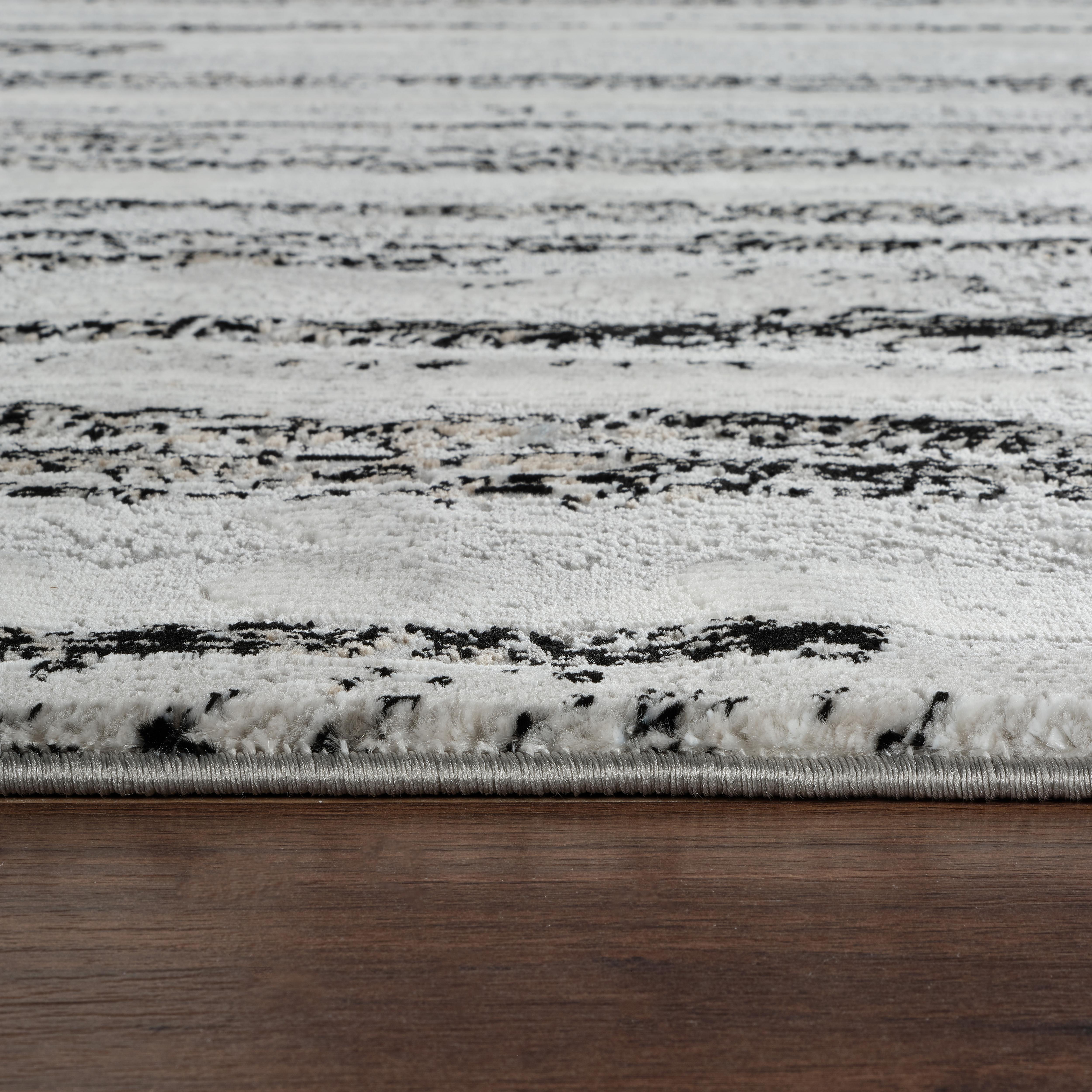 Modern Abstract Concentric Rectangle Grey & Black Area Rug, Runner & Round Rug – MR246A Grey/Black