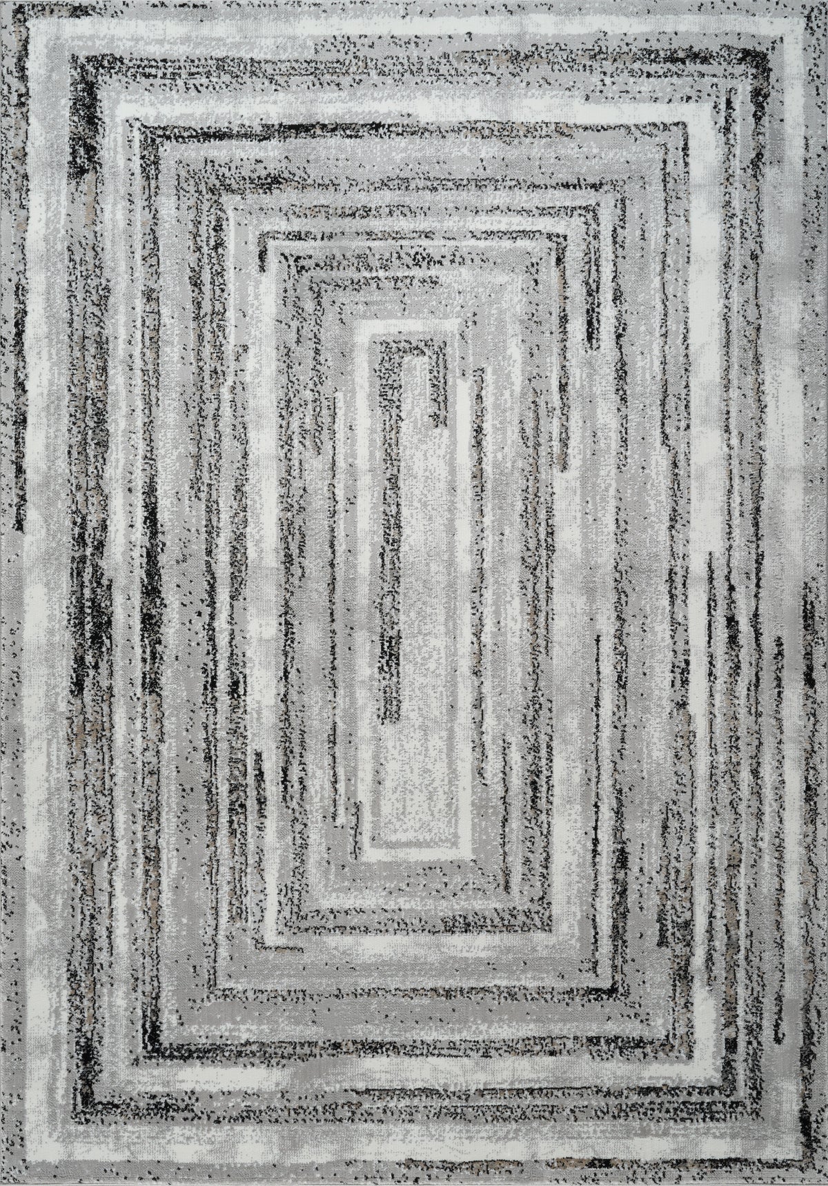 Modern Abstract Concentric Rectangle Grey & Black Area Rug, Runner & Round Rug – MR246A Grey/Black